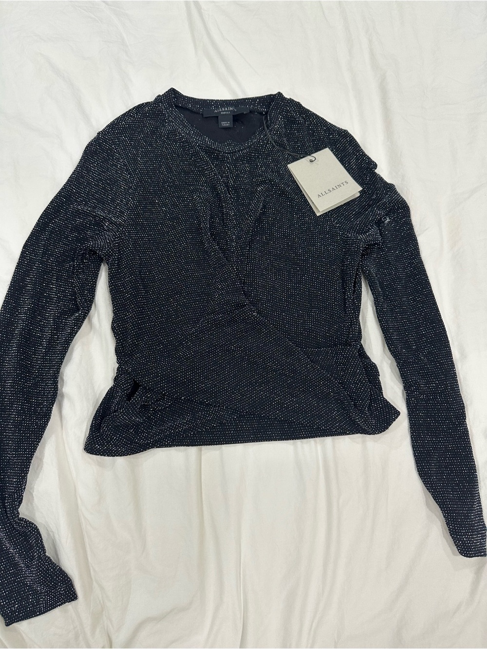 All Saints Black Sparkle Long-Sleeve Knit Top